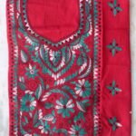 Green kanthawork Dark-red Cotton Kurta Fabric