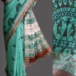 Green and Wine-Red Warli Linen Sari