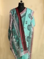Green and Wine-Red Warli Linen Sari - Image 2