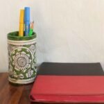 Green, White Tholu Bommalata Pen holder