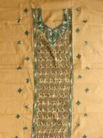 Green, Black kanthawork on Beige cotton Fabric - Image 3