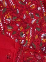 Green, white, yellow kantha on Red cotton fabric - Image 2