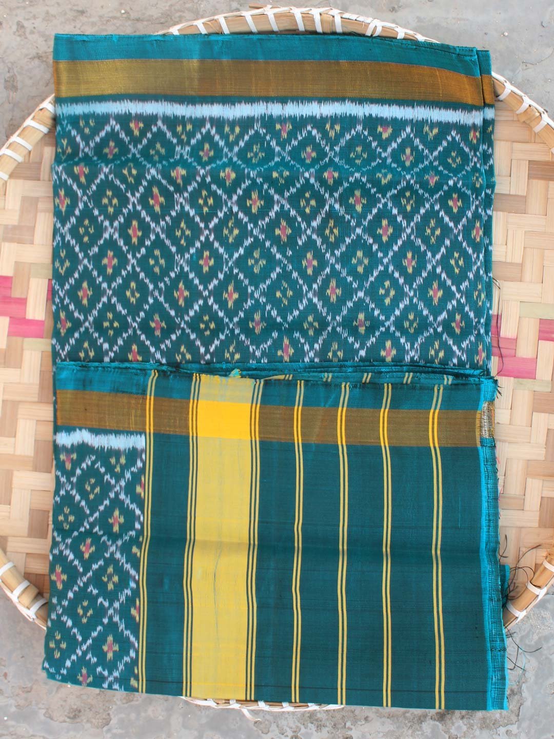 Greenish-Blue-pure-silk-patan-patola-dupatta-Shilphaat.jpg Greenish-Blue Patan Patola pure silk dupatta - Image 1