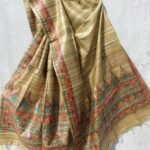 Greenish-Brown Madhubani Tassar silk Dupatta