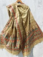 Greenish-Brown Madhubani Tassar silk Dupatta