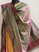 Greenish Plum-Pink Patan Patola pure silk Fabric - Image 2