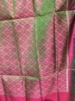 Greenish Plum-Pink Patan Patola pure silk Fabric - Image 3