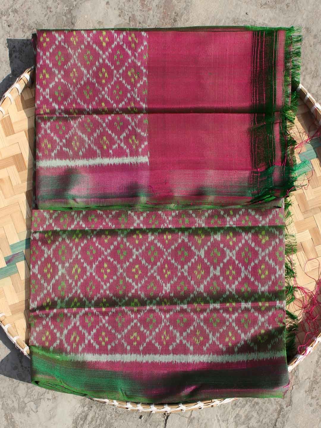 Greenish-plum-pink-pure-silk-patan-patola-fabric.jpg Greenish Plum-Pink Patan Patola pure silk Fabric - Image 1