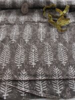 Off-white and Grey Block-Printed pure cotton Fabric