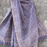 Grey and white Block-printed Chanderi Dupatta