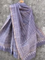 Grey and white Block-printed Chanderi Dupatta