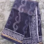 Grey-Indigo Dabu-Bagru-print Chanderi Sari
