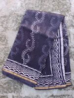 Grey-Indigo Dabu-Bagru-print Chanderi Sari