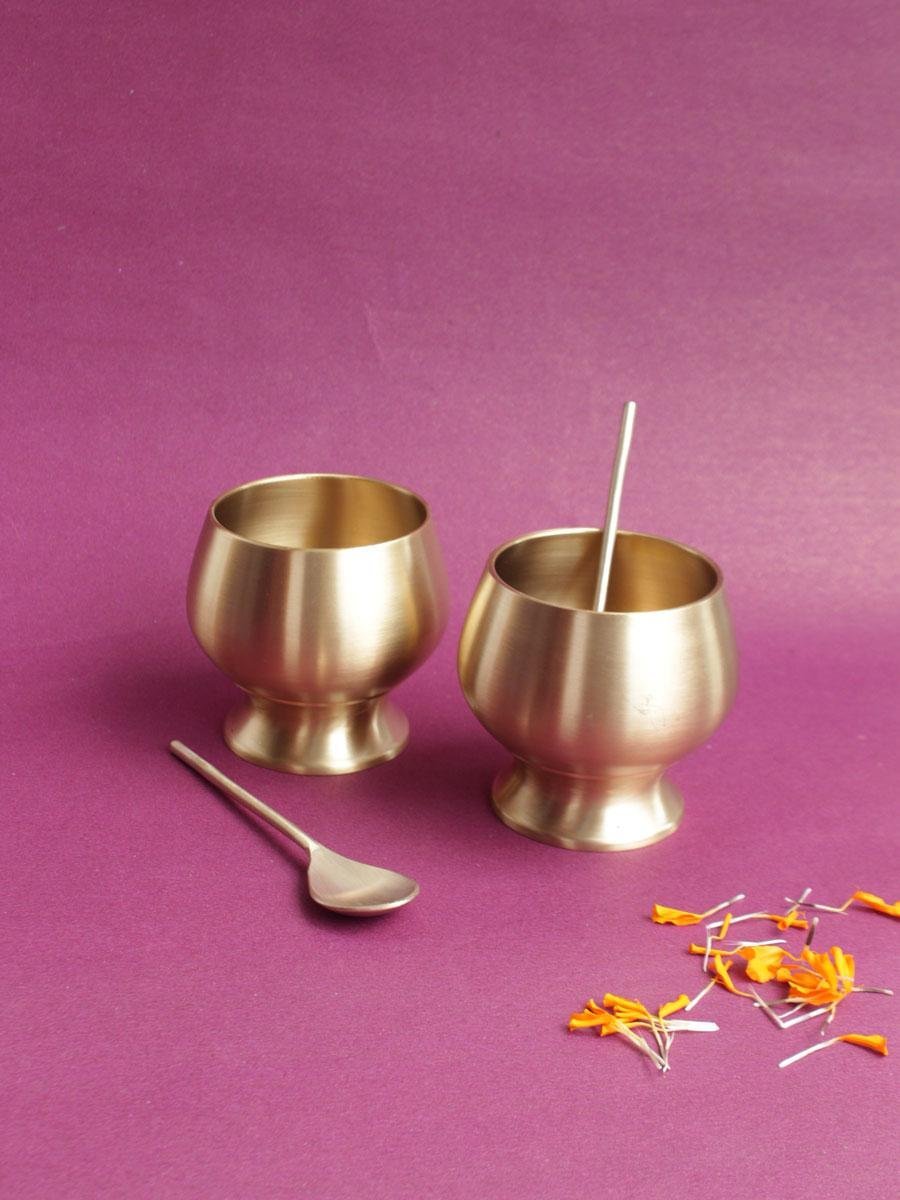 Handcrafted-premium-brass-dessert-bowl-pair.jpg Handmoulded Brass Dessert Bowl and spoon pair - Image 1