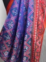Blue and Red semi-double ikat Patola Dupatta - Image 4