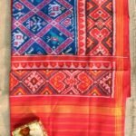 Blue and Red semi-double ikat Patola Dupatta