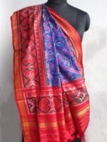 Blue and Red semi-double ikat Patola Dupatta - Image 5