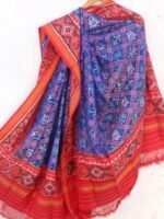 Blue and Red semi-double ikat Patola Dupatta - Image 2