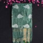 Hunter-Green and White Desi tussar silk Saree