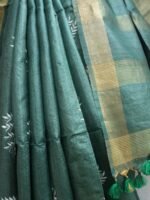 Hunter-Green and White Desi tussar silk Saree - Image 5