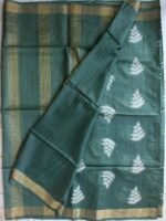 Hunter-Green and White Desi tussar silk Saree - Image 4