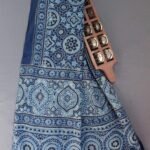Indigo Ajrakh Block-printed cotton stole