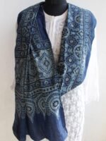 Indigo Ajrakh Block-printed cotton stole - Image 2