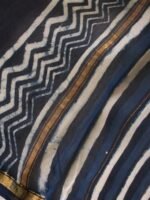 Indigo and White Block-Printed Silk-cotton Sari - Image 3