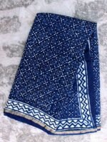Indigo and white dabu-printed Chanderi sari
