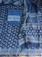 Indigo Block-printed Chanderi 3pc ladies suit