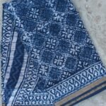Indigo dabu block-printed Kota-cotton saree