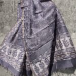 Grey-Indigo Block-Printed Chanderi Dupatta