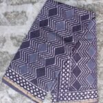 Indigo-Grey Dabu-printed Silk-cotton Saree