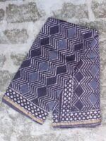 Indigo-Grey Dabu-printed Silk-cotton Saree