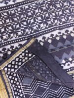 Indigo-Grey Dabu-printed Silk-cotton Saree - Image 3