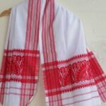 Red Jaapi motif , White Assamese Gamosa