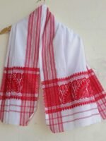 Red Jaapi motif , White Assamese Gamosa