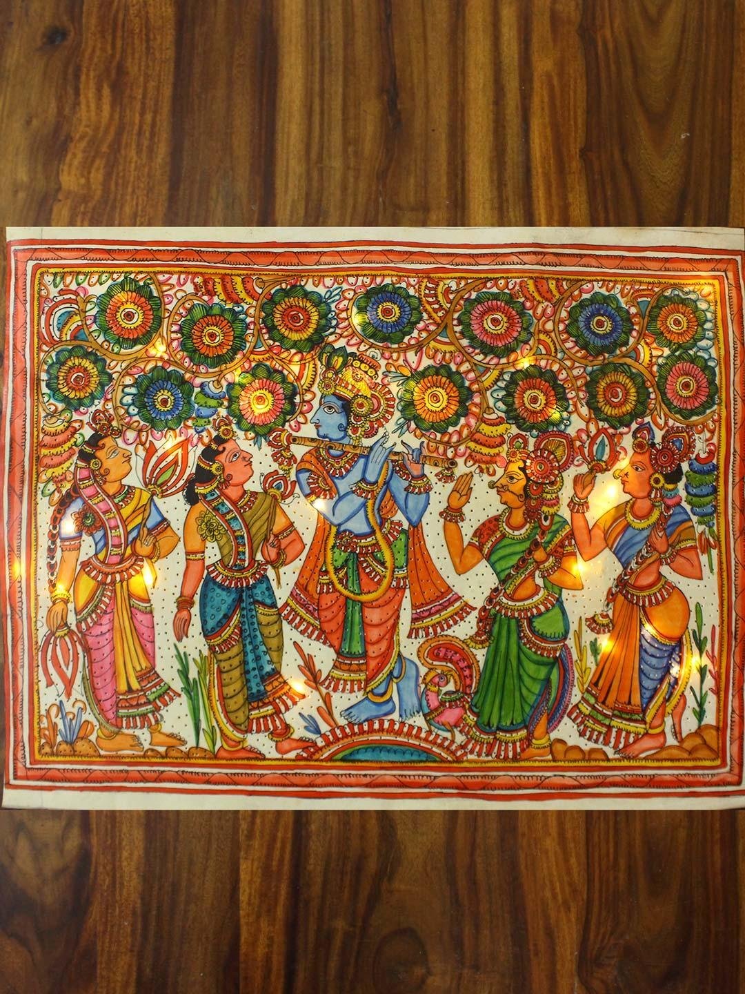Krishna-raslila-traditional-leather-painting.jpg Krishna Rasleela Tholu-Bommalata Painting - Image 1