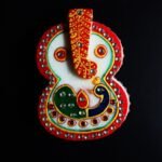 Kundan studded peacock design marble kumkum box