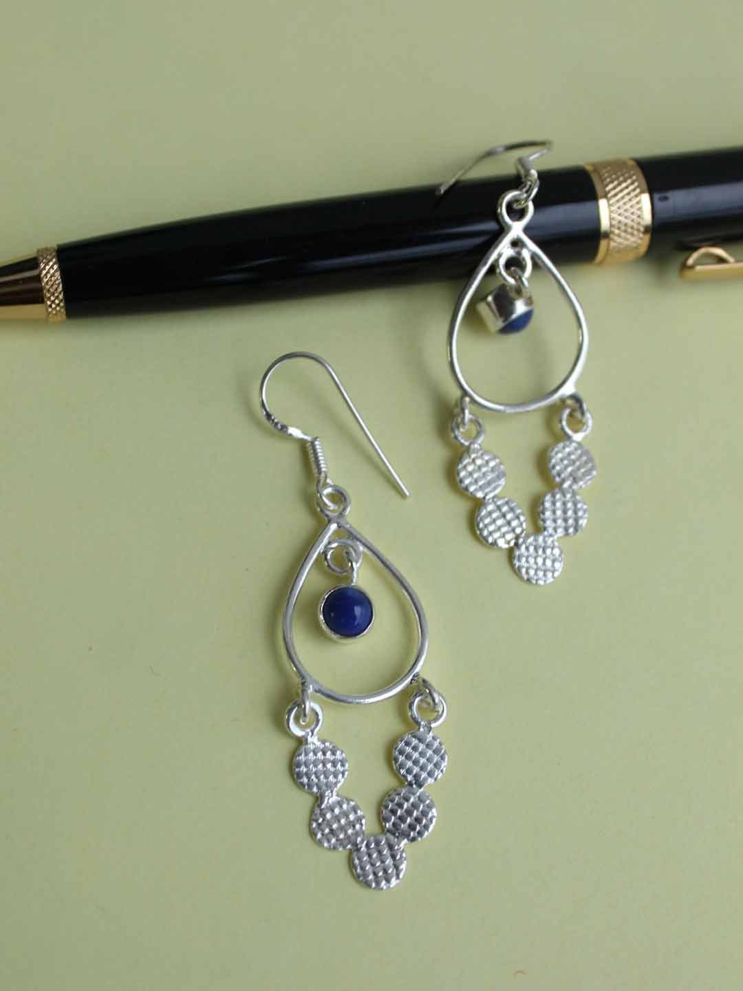 Lapis-lazuli-real-silver-dangle-earrings.jpg Lapis Lazuli, Pure Silver Dangle Earrings - Image 1