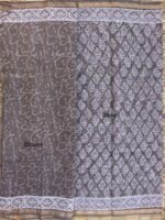 Leaves Block-printed Grey-Brown Kota cotton saree - Image 4