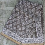 Leaves Block-printed Grey-Brown Kota cotton saree