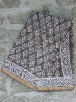 Leaves Block-printed Grey-Brown Kota cotton saree