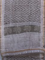 Leaves Block-printed Grey-Brown Kota cotton saree - Image 5