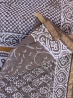 Leaves Block-printed Grey-Brown Kota cotton saree - Image 2