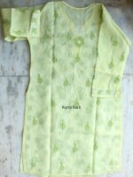 Lemon Yellow and Green Chikankari Cotton Ladies Kurta - Image 2