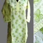 Lemon Yellow and Green Chikankari Cotton Ladies Kurta