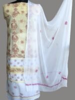 Light-yellow and White Chikankari 3pc ladies Suit