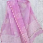 Lilac-Pink Block-Printed Kota cotton Dupatta