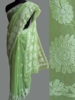Lime-green georgette Chikankari Sari